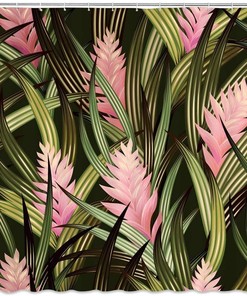 Tropical Leaves Print Shower Curtain with Jungle Leaf and Palm Tree Design for Bathroom Decor