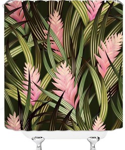 Tropical Leaves Print Shower Curtain with Jungle Leaf and Palm Tree Design for Bathroom Decor