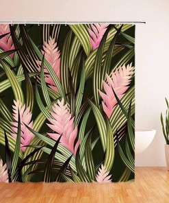 Tropical Leaves Print Shower Curtain with Jungle Leaf and Palm Tree Design for Bathroom Decor