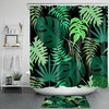 Tropical Leaves Shower Curtain - Black Bathroom Decor With Green Exotic Plant Design