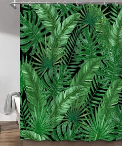 Tropical Leaves Shower Curtain - Green Exotic Palm Banana Monstera Botanical Garden Bathroom Decor
