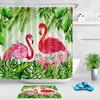 Tropical Leaves Shower Curtain With Flamingo, Red Flowers, And Couple Design - A Perfect Addition To Your Beach