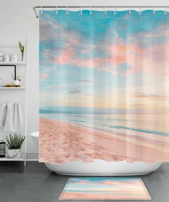Tropical Leaves Shower Curtain With Palm Trees And Quotes