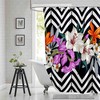 Tropical Leaves and Flowers Striped Shower Curtain for a Bold Bathroom Decor