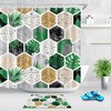 Tropical Leaves and Gold Glitter Shower Curtain with Marble Geometric Shapes, Chic and Elegant Design