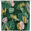 Tropical Leopard Leaves Shower Curtain, Jungle Bathroom Decor with Wildlife and Monstera Plants 