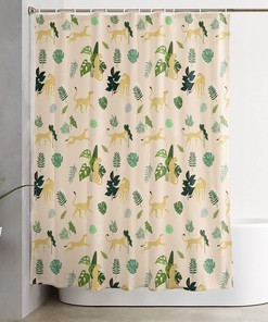 Tropical Leopard Palm Leaves Shower Curtain with Animal Print and Botanic Patterns for Natural Bathroom Decor