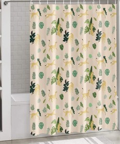 Tropical Leopard Palm Leaves Shower Curtain with Animal Print and Botanic Patterns for Natural Bathroom Decor