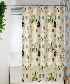 Tropical Leopard Palm Leaves Shower Curtain with Animal Print and Botanic Patterns for Natural Bathroom Decor