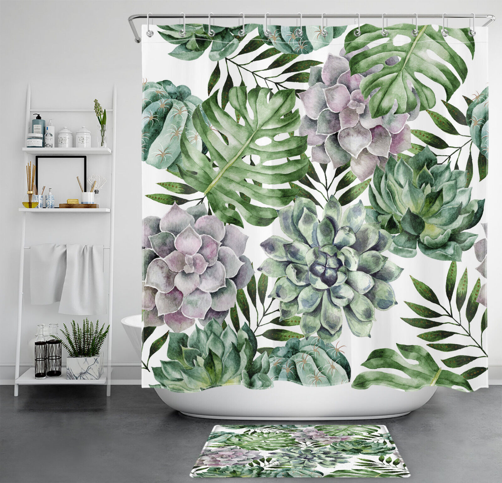 Tropical Monster Leaf Succulent Plants Shower Curtain for a Fun and Adventurous Bathroom