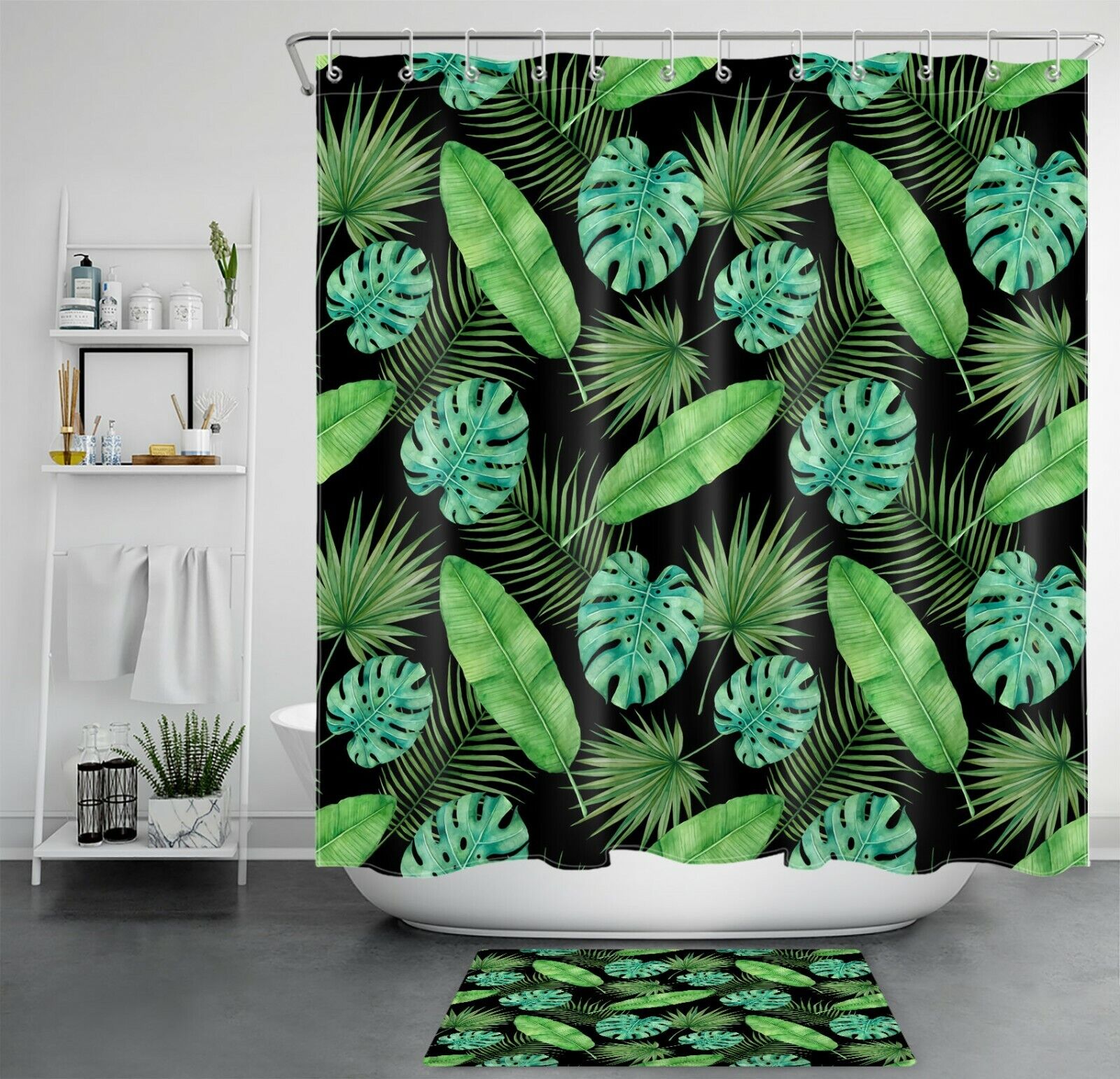Tropical Monstera Shower Curtain - Exotic Bathroom Accessory
