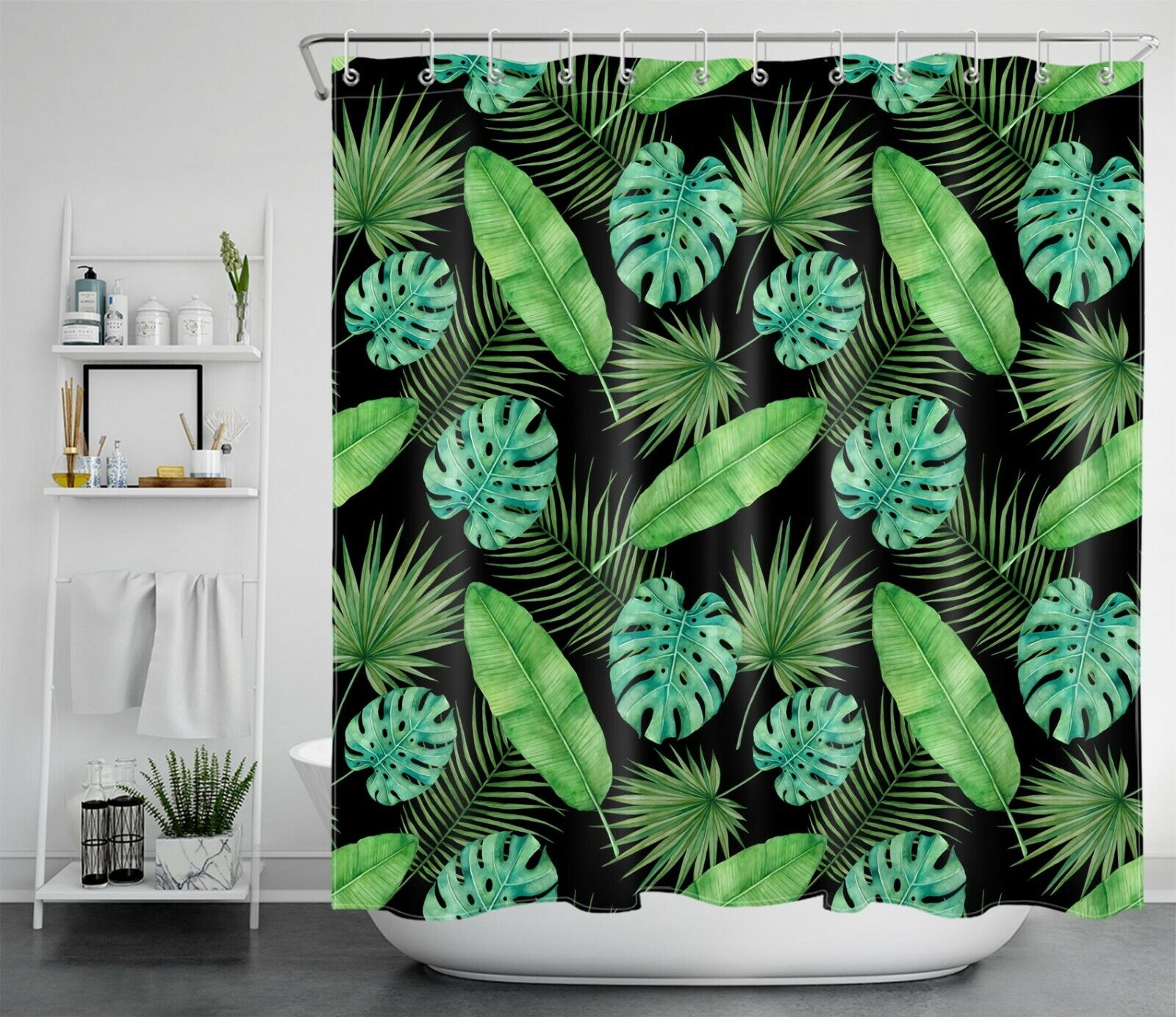 Tropical Monstera Shower Curtain - Exotic Bathroom Accessory
