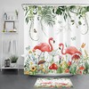 Tropical Mushroom Flamingo Shower Curtain for Summer Bathroom 
