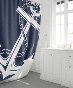 Tropical Nautical Shower Curtain with Navy Anchor Print for Your Bathroom - Perfect for Boating Lovers