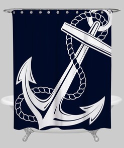Tropical Nautical Shower Curtain with Navy Anchor Print for Your Bathroom - Perfect for Boating Lovers