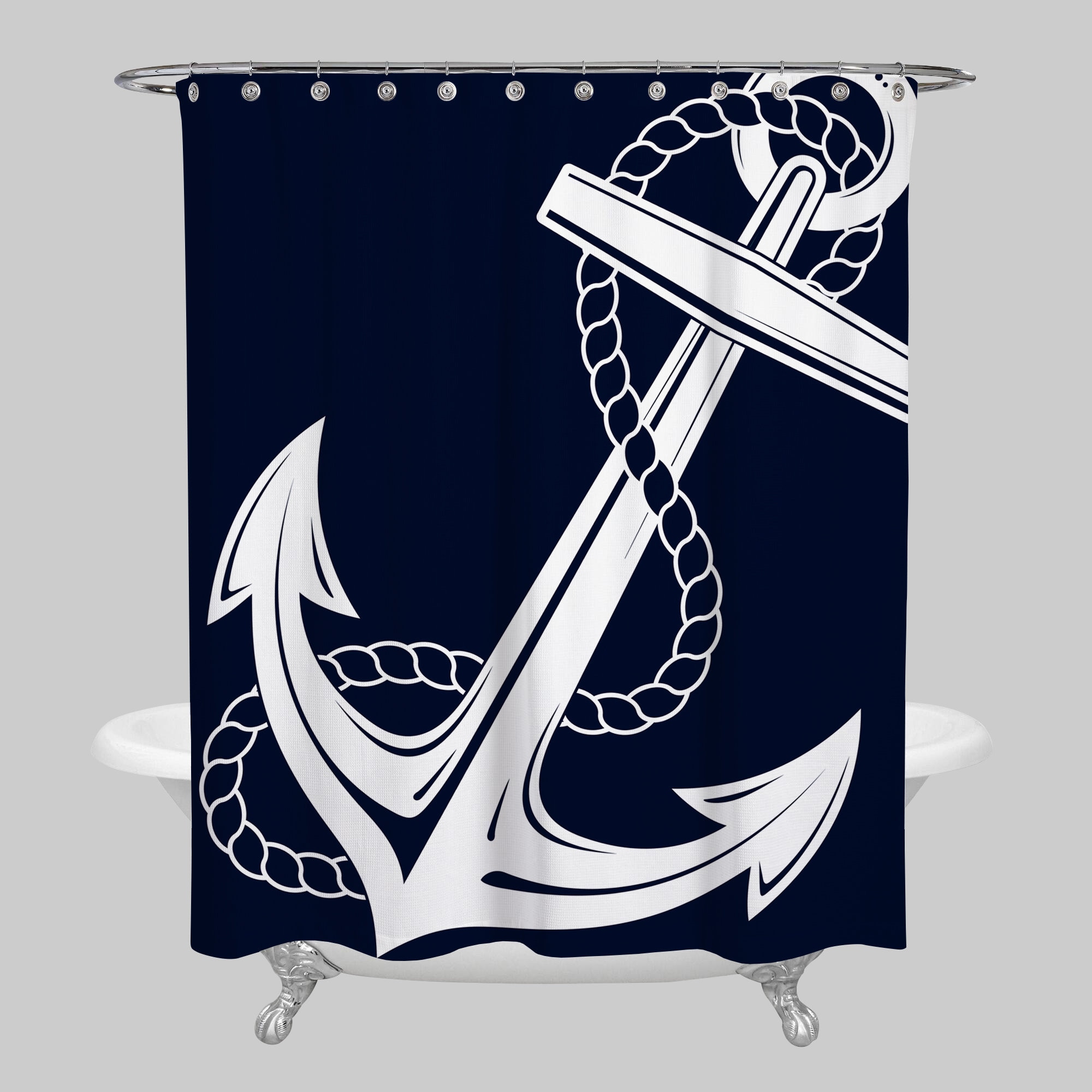 Tropical Nautical Shower Curtain with Navy Anchor Print for Your Bathroom - Perfect for Boating Lovers
