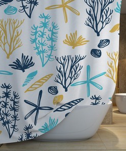 Tropical Ocean Bath Decor Shower Curtain, Coastal Bath Decor with Ocean Blue Design 