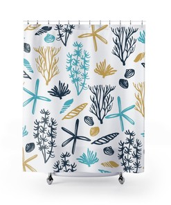 Tropical Ocean Bath Decor Shower Curtain, Coastal Bath Decor with Ocean Blue Design