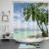 Tropical Ocean Beach Scenery Shower Curtain with Palm Tree Design, for Bathroom Accessory 