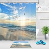 Tropical Ocean Sunrise Seagull Shower Curtain with Waterproof Fabric, for Bathroom Decor 