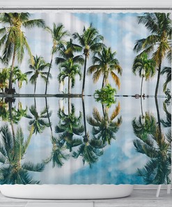 Tropical Ocean View Reflection Palm Tree Shower Curtain for Bathroom Decor