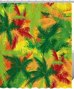 Tropical Palm Flower Leaf Fabric Shower Curtain for Bathroom Decor