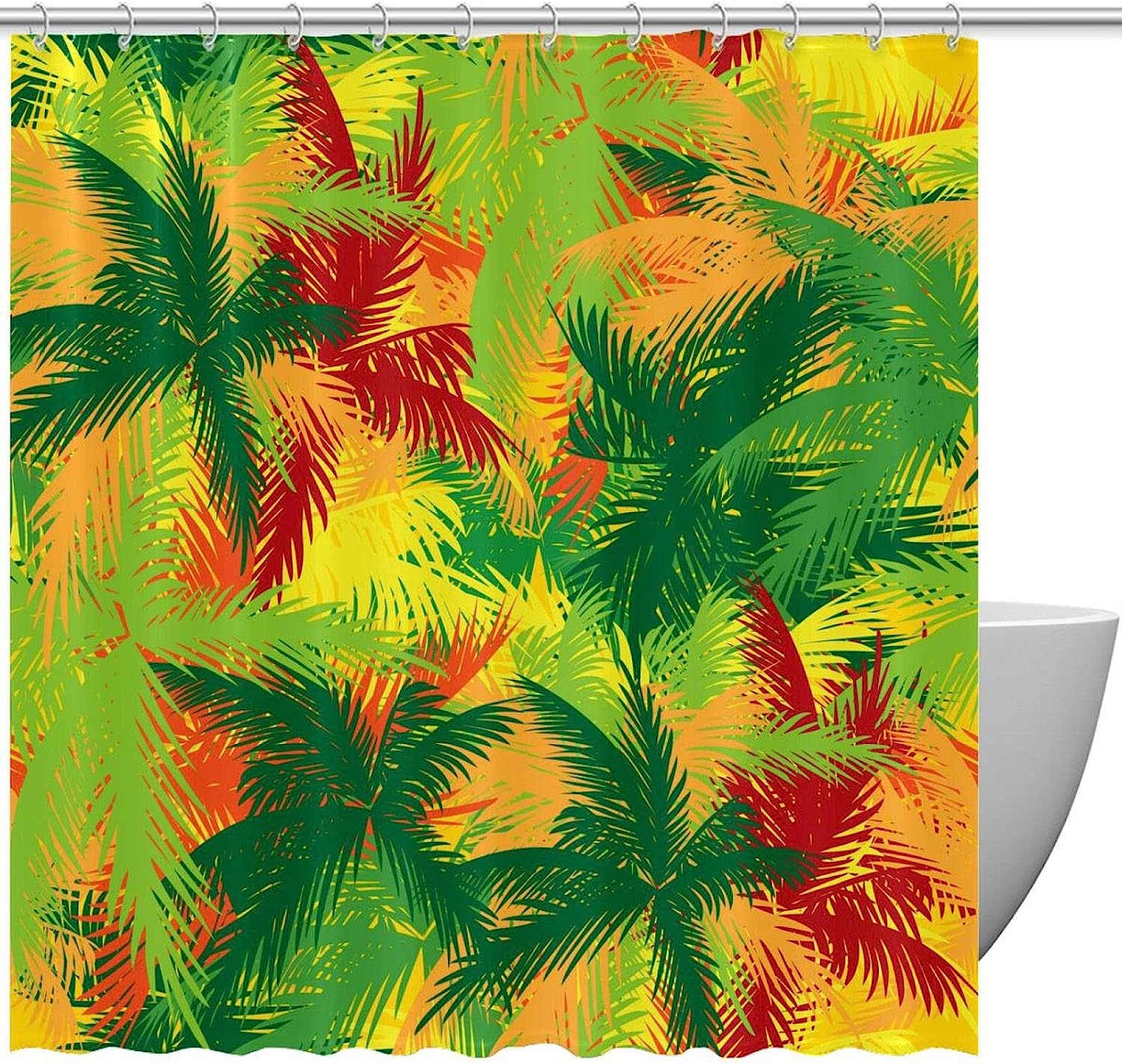 Tropical Palm Flower Leaf Fabric Shower Curtain for Bathroom Decor