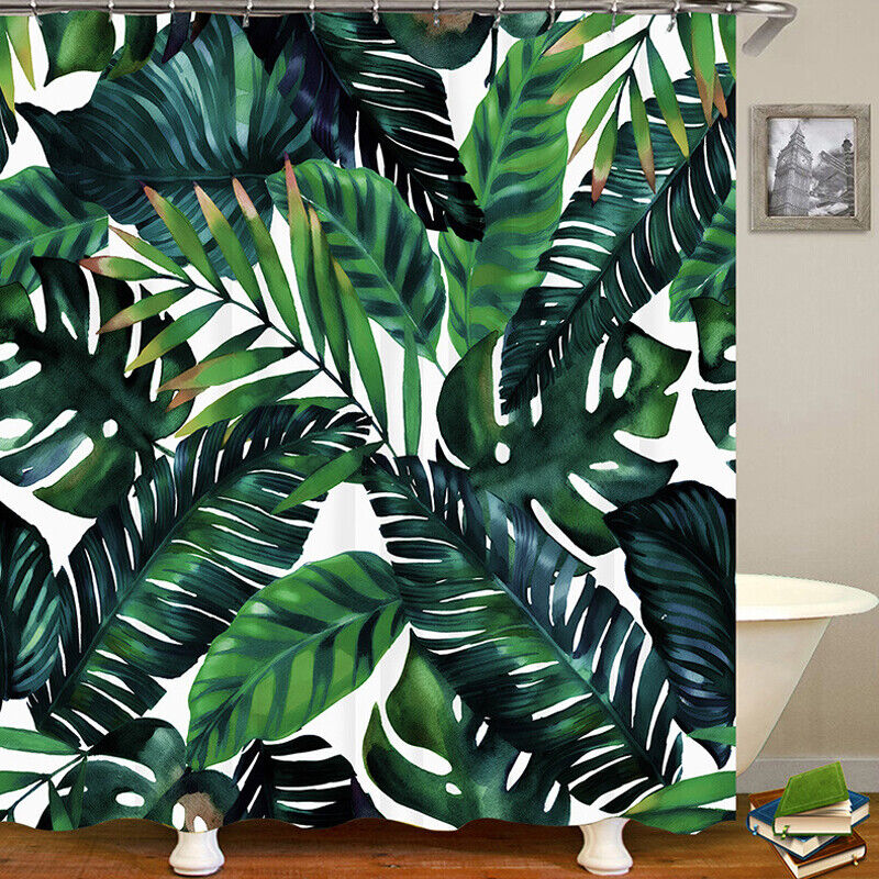 Tropical Palm Leaf Bath Tub Shower Curtain, Chic Bathroom Decor - Image 2
