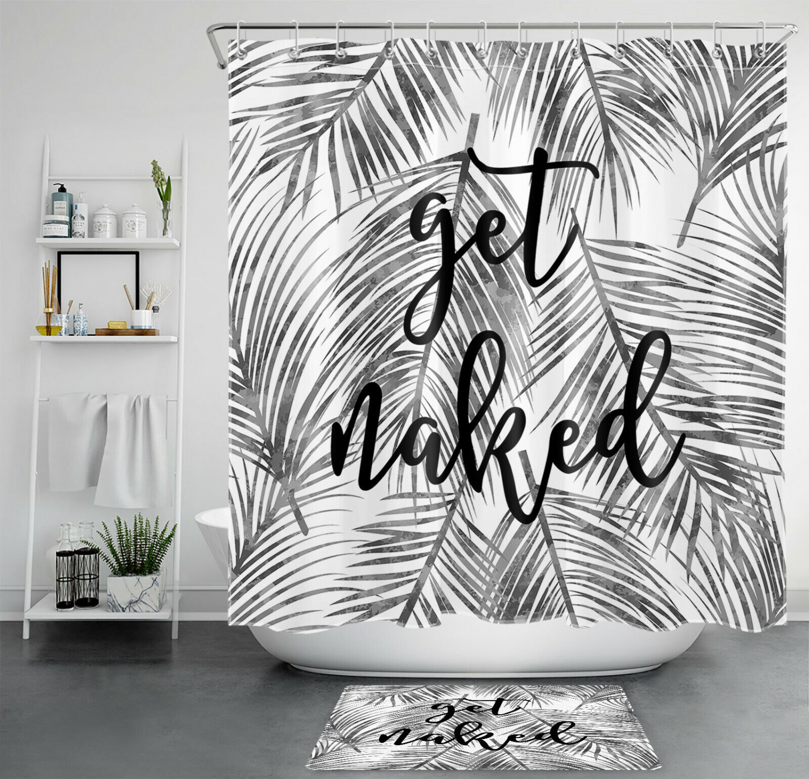 Tropical Palm Leaf Shower Curtain For Bathroom