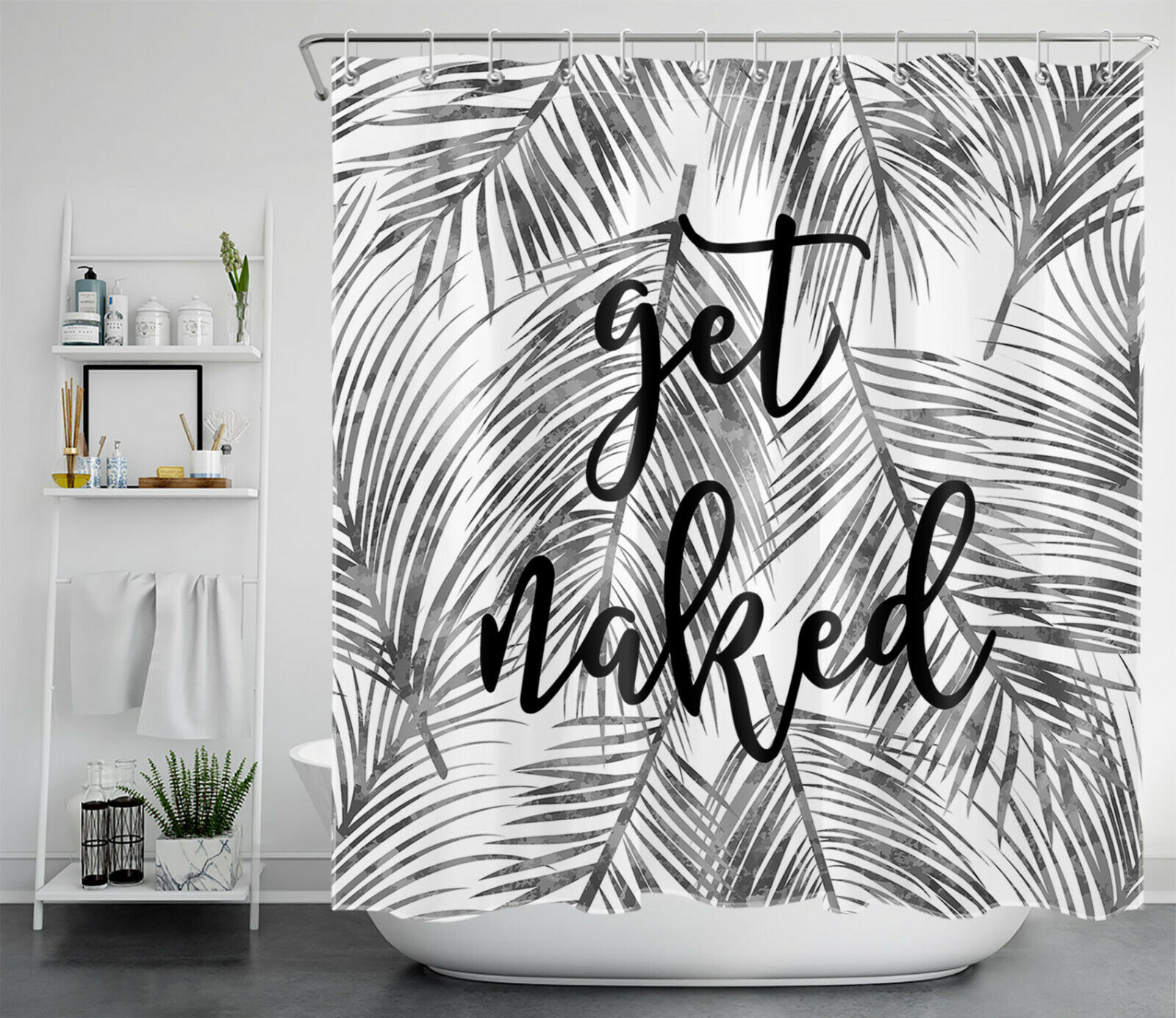 Tropical Palm Leaf Shower Curtain For Bathroom - Image 2