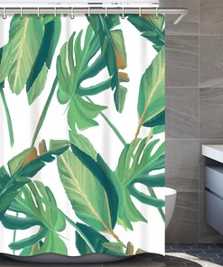 Tropical Palm Leaf Shower Curtain, Nature Inspired Bathroom Print