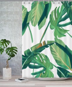 Tropical Palm Leaf Shower Curtain, Nature Inspired Bathroom Print