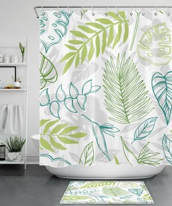 Tropical Palm Leaf Shower Curtain - Summer Bathroom Decor