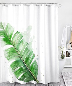 Tropical Palm Leaves Draperies Print Bathroom Shower Curtain with Unique Design, for Vintage Bathroom Shower Curtains 
