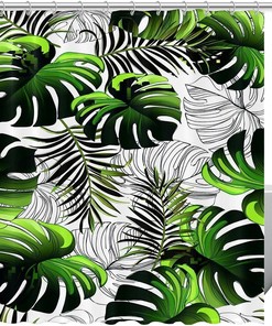 Tropical Palm Leaves Green Fabric Shower Curtain for Bathroom Decor
