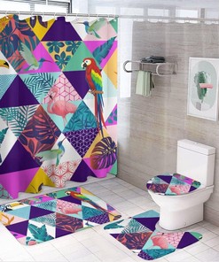 Tropical Palm Leaves Parrot Shower Curtain, Waterproof Bathroom Decor by Vantaso