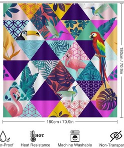 Tropical Palm Leaves Parrot Shower Curtain, Waterproof Bathroom Decor by Vantaso