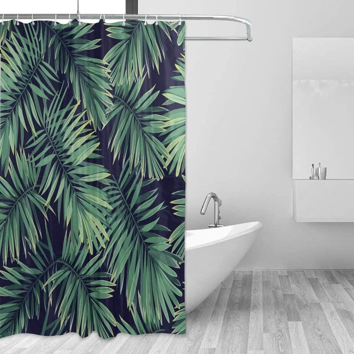 Tropical Palm Leaves Pattern Shower Curtain, Green Plant Bathroom Decor