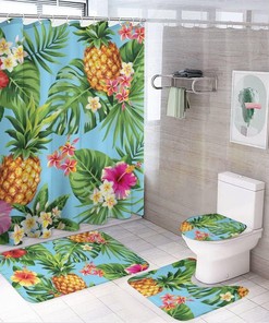Tropical Palm Leaves Pineapple Shower Curtain, Waterproof Bathroom Decor by Vantaso