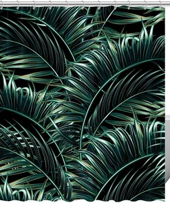 Tropical Palm Leaves Plant Fabric Shower Curtain for Bathroom Decor