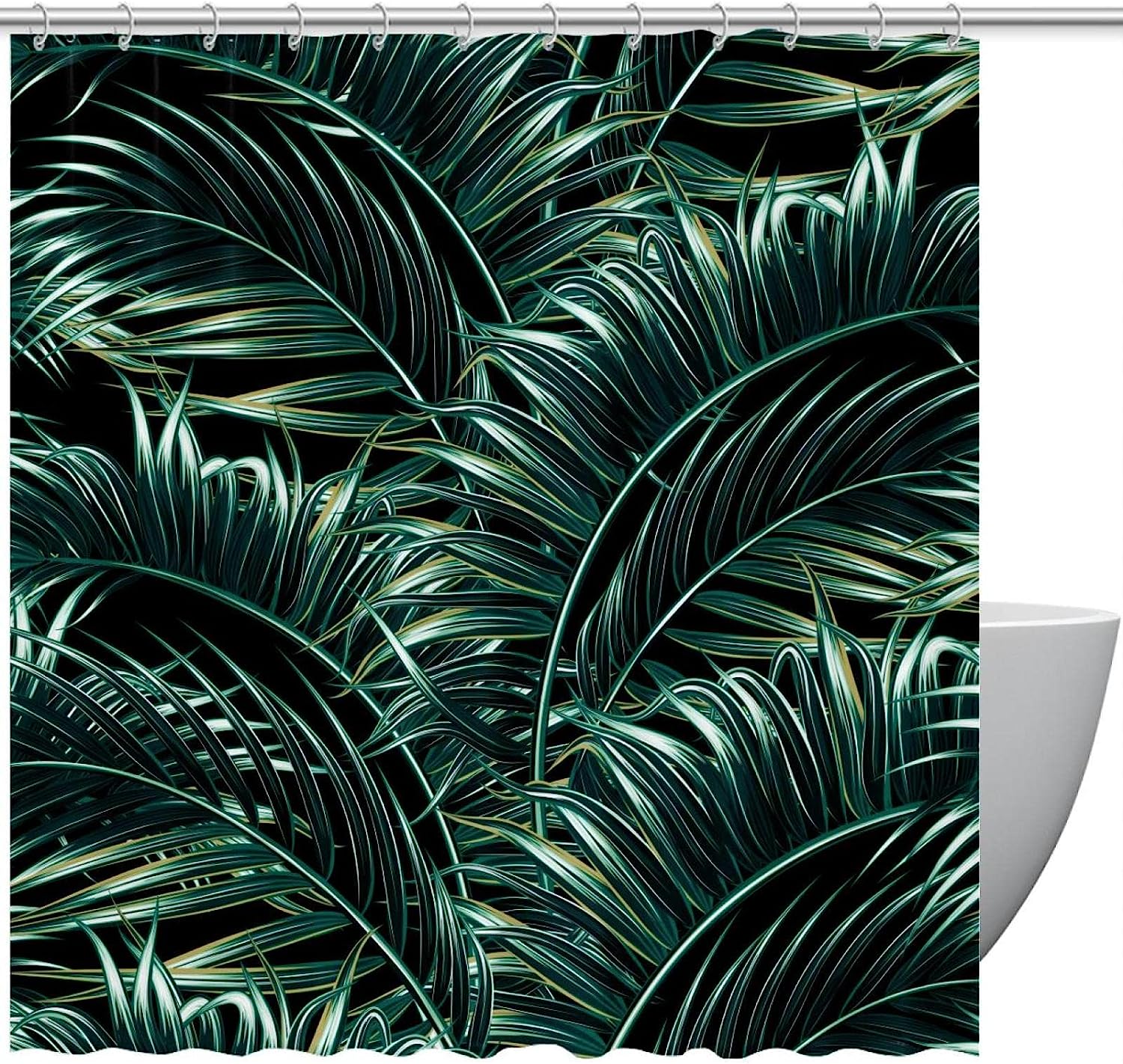 Tropical Palm Leaves Plant Fabric Shower Curtain for Bathroom Decor