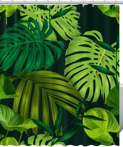 Tropical Palm Leaves Print Fabric Shower Curtain for Refreshing Bathroom Decor