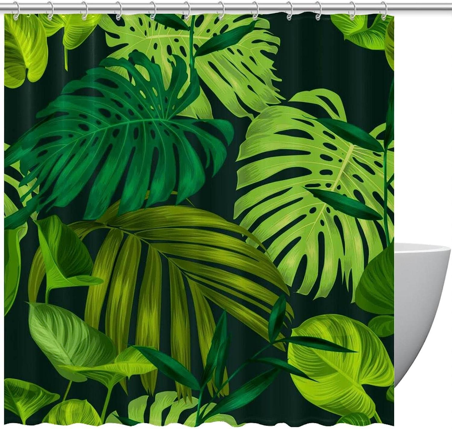 Tropical Palm Leaves Print Fabric Shower Curtain for Refreshing Bathroom Decor