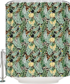 Tropical Palm Leaves Shower Curtain, Waterproof and Washable Bathroom Decor 