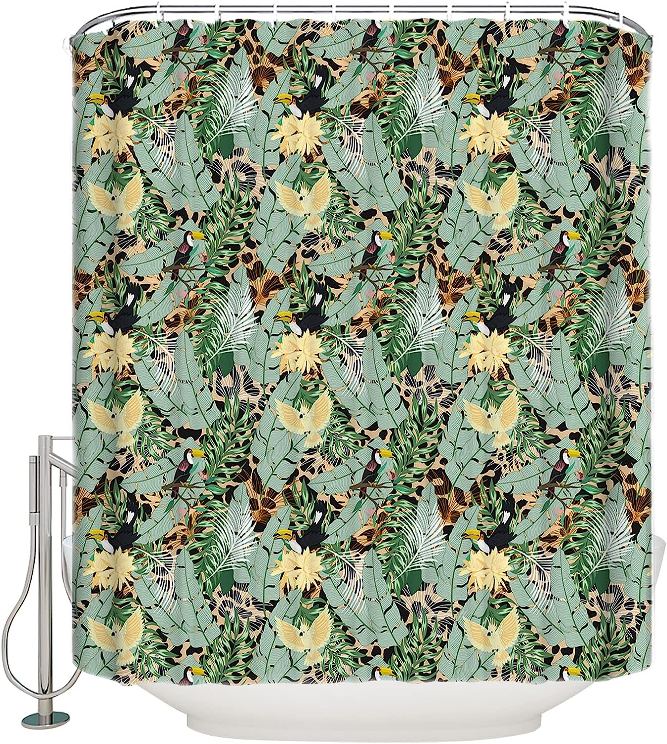 Tropical Palm Leaves Shower Curtain, Waterproof and Washable Bathroom Decor