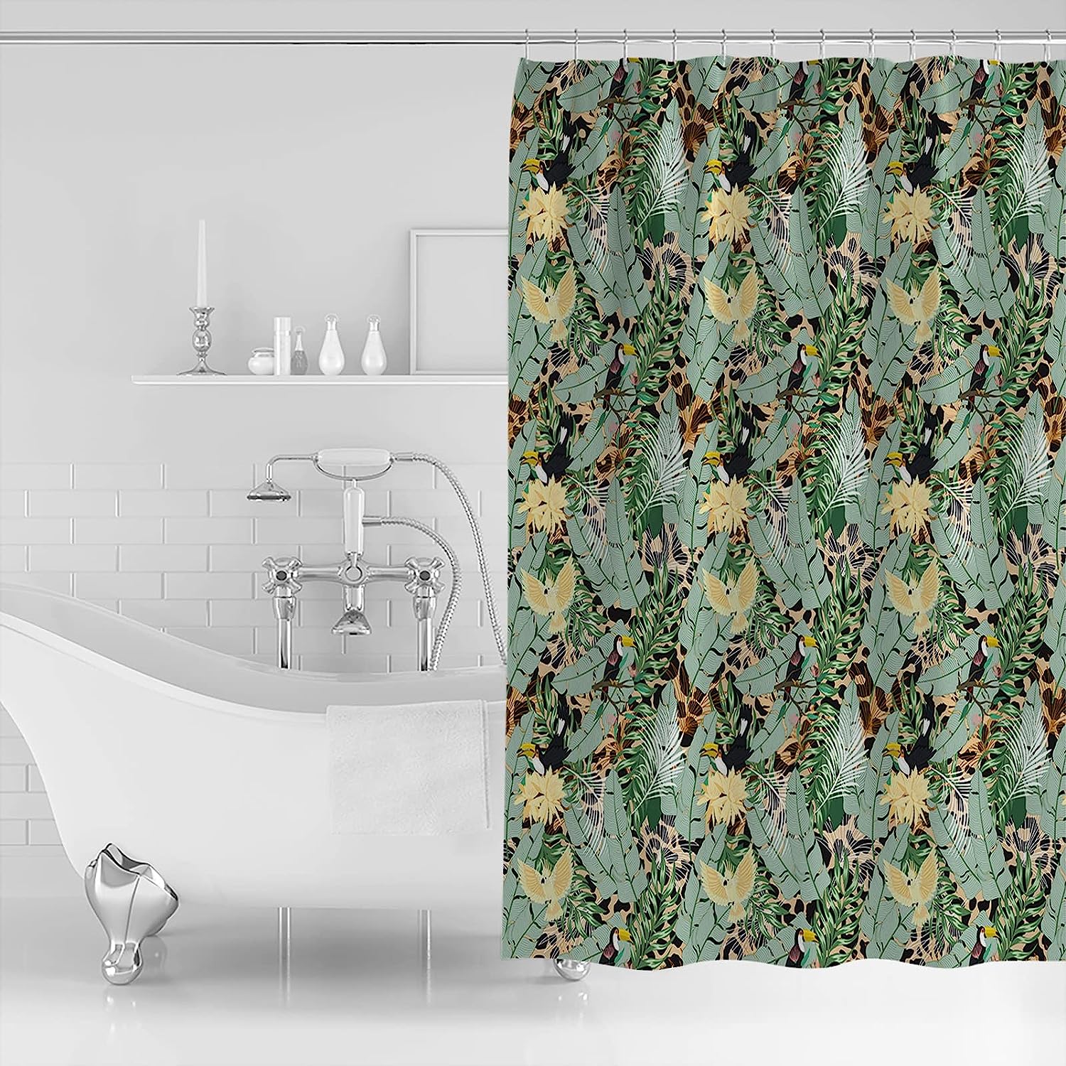 Tropical Palm Leaves Shower Curtain, Waterproof and Washable Bathroom Decor