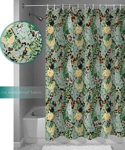 Tropical Palm Leaves Shower Curtain, Waterproof and Washable Bathroom Decor