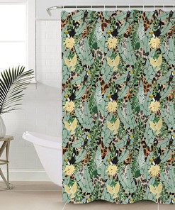 Tropical Palm Leaves Shower Curtain, Waterproof and Washable Bathroom Decor
