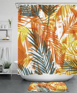 Tropical Palm Leaves Watercolor Shower Curtain for Bathroom Decor