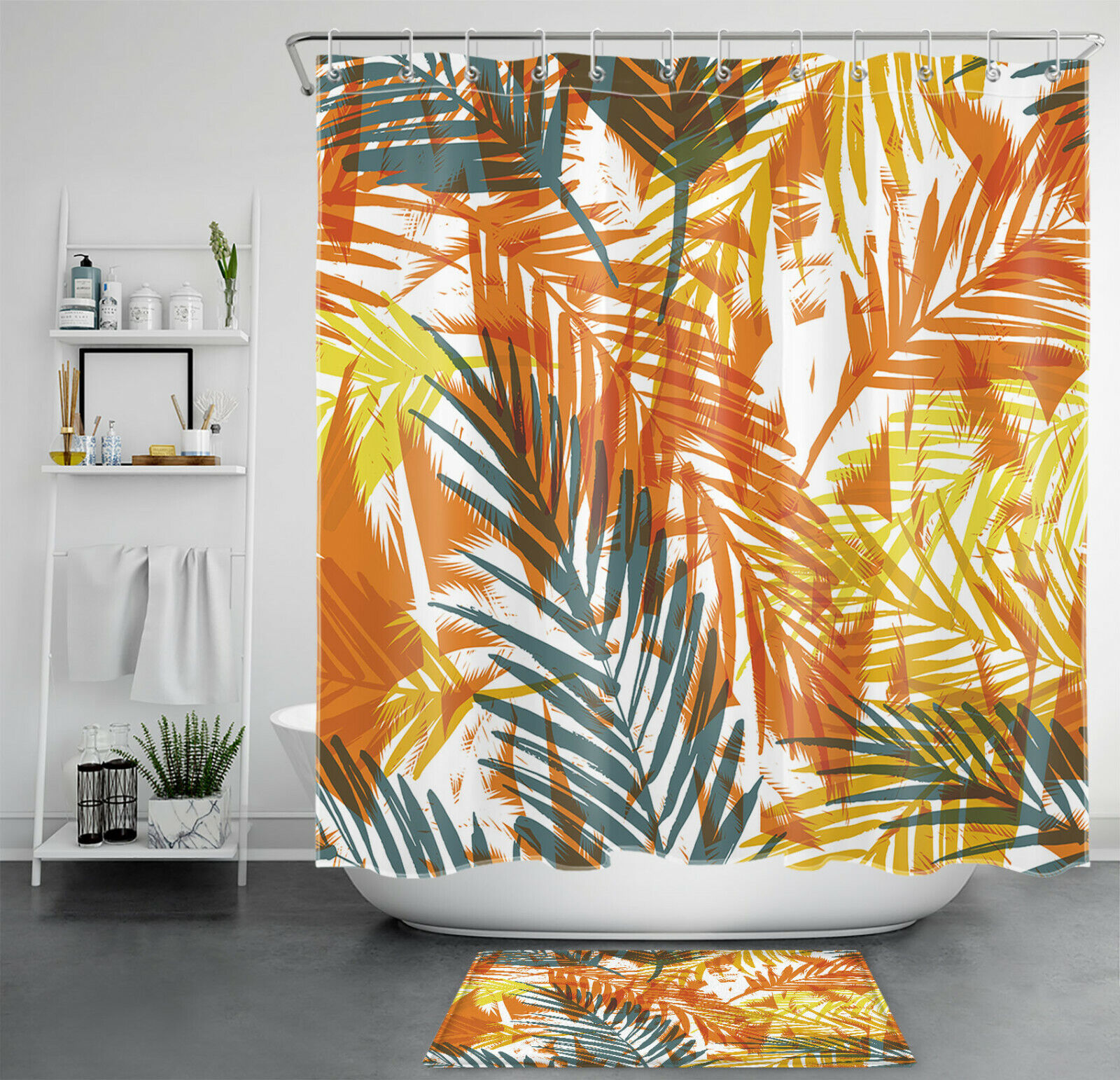 Tropical Palm Leaves Watercolor Shower Curtain for Bathroom Decor